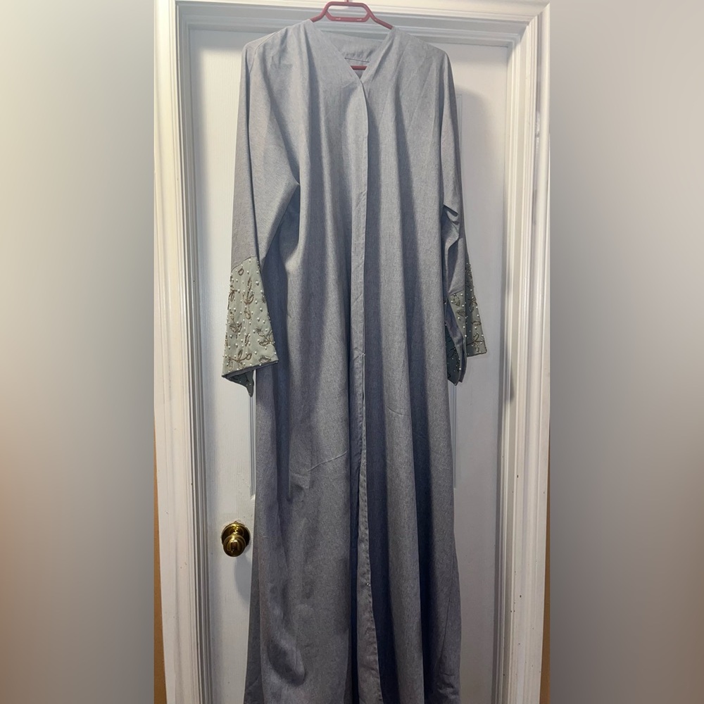 Beautiful grey abaya with embroidered sleeve